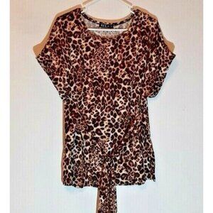 Womens Animal Print Tunic top with sash belt/ bow Size M Cap sleeves Leopard
